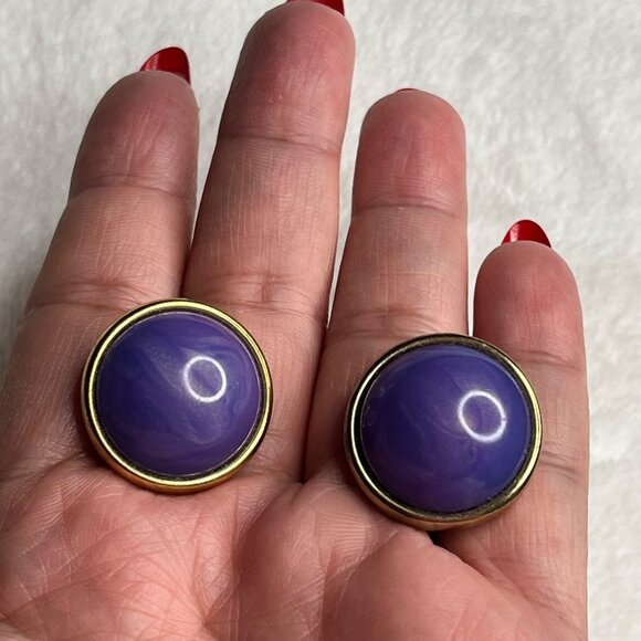 Trifari Purple & Gold Clip-On Earrings - Picture 1 of 4